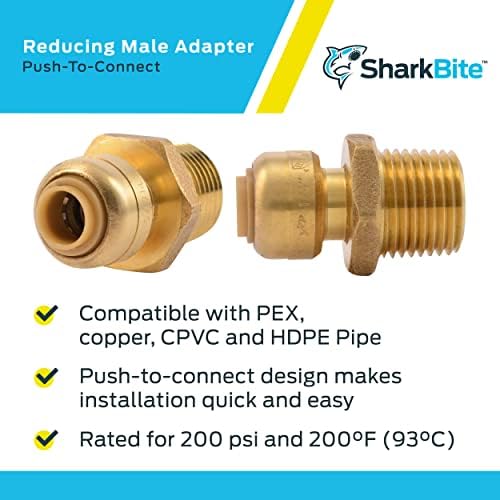 1/4 İnç x 1/2 İnç MNPT Azaltma Adaptörü, 6'lı Paket, Pirinç Tesisat Armatürü, PEX Boru, Bakır, CPVC, PE-RT, HDPE, U110LF