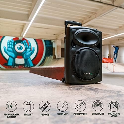 - PORT10VHF-BT - Taşınabilir hoparlör, 10 inç (25,4 cm)/maks. 500W, 2 mikrofonlu (kablolu ve VHF), uzaktan kumanda ve koruyucu kılıf - Bluetooth, USB, SD - 5-7 saat bağımsız çalışma süresi