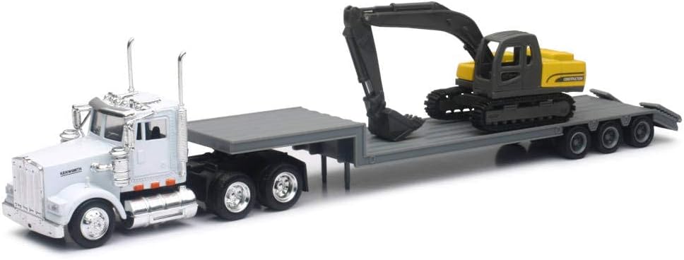 New-Ray 1:43 ölçekli Kenworth W900 Lowboy Römork İnşaat Ekskavatörlü