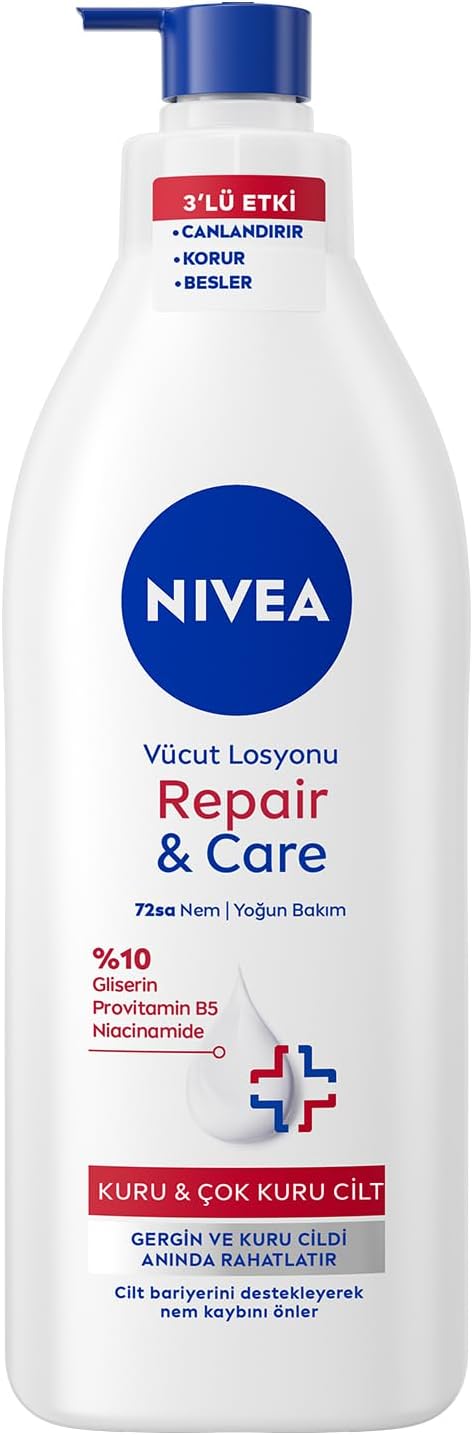 Yoğun Nemlendirici Repair & Care Vücut Losyonu 400ml, 72 Saat Nemlendirime, Kaşıntılı ve Hassas Ciltlere Özel, Onarıcı, Gliserin,Pro Vitamin B5,Niasinamid,Kuru Ciltler