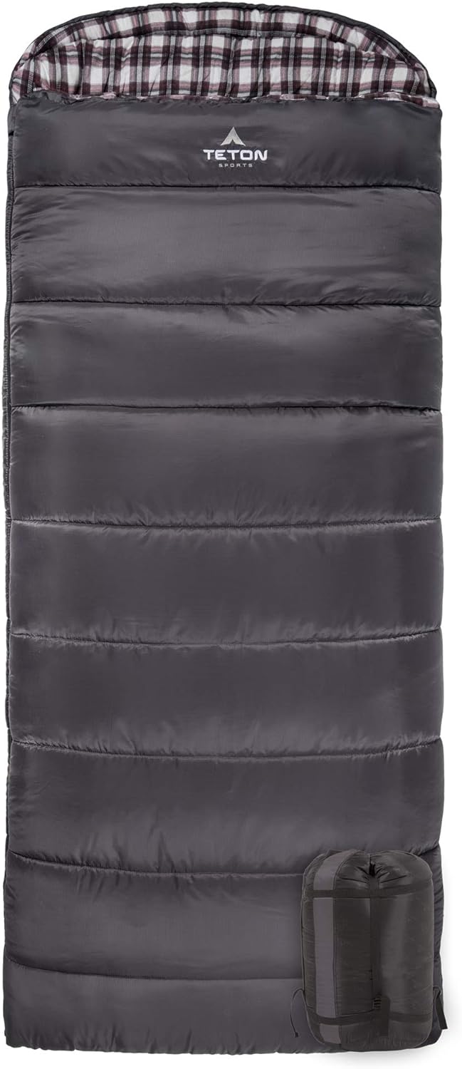 TETON Sports Fahrenheit Standart Uyku Tulumu; Aile Kampı için Harika, Gri Pamuk Astar, 203 cm x 83 cm, Normal / 0F/-18C Sol Fermuar