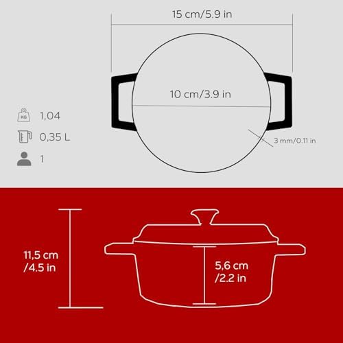 Metal Döküm Mini Tencere, 10 cm, 0.35 L Hacim, Kırmızı