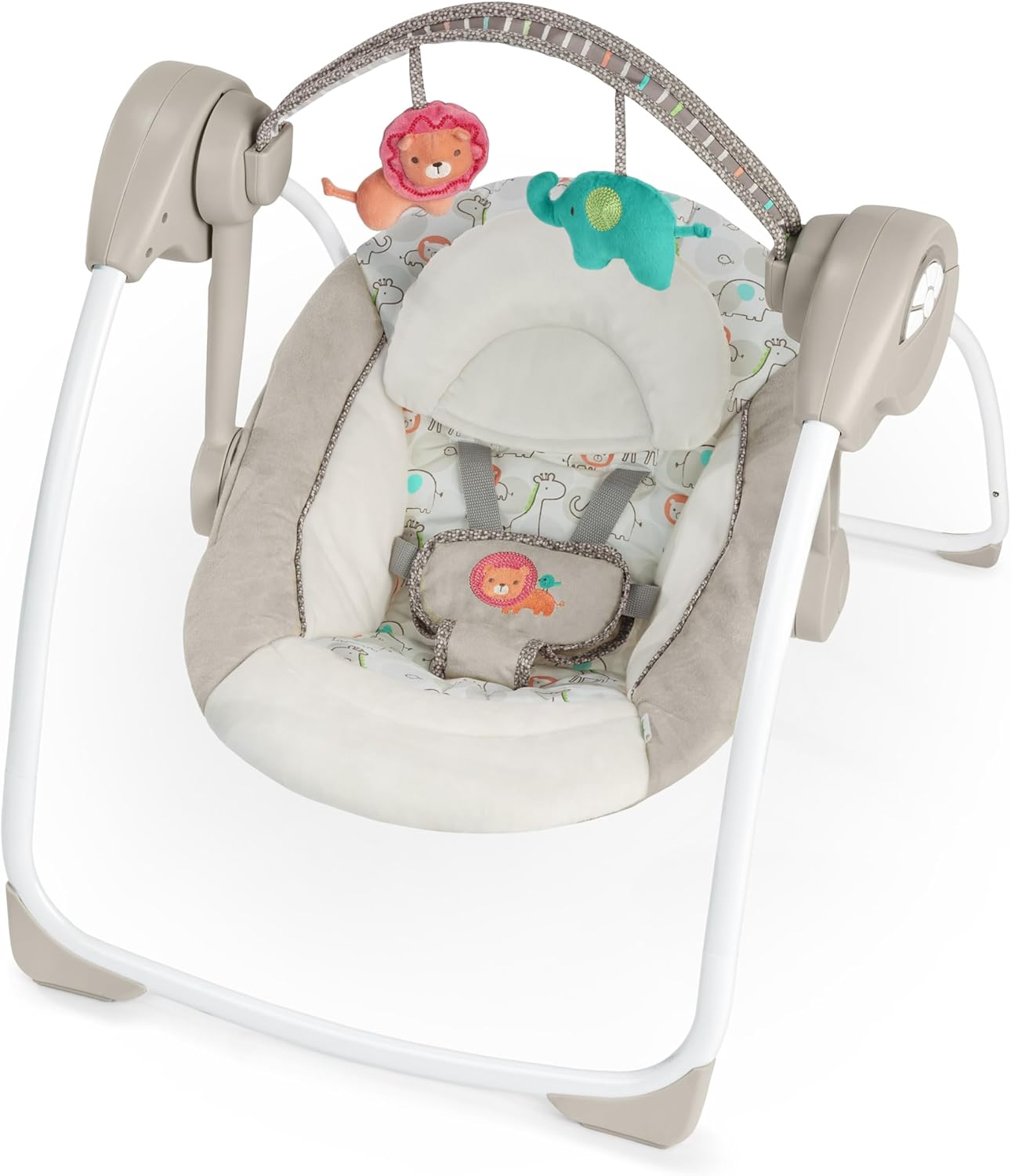 Ingenuity Soothe 'n Delight 6 Vitesli Kompakt Portatif Bebek Salıncağı, Müzikli ve Oyuncak Barlı, Kolay Seyahat için Katlanır -