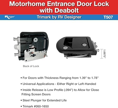 Alternative view of RV Trimark için Dahili Sürgü ile T507 Karavan Giriş Kapısı Kilidi, Düzenli