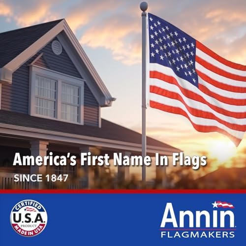 Annin Amerikan Bayrağı 2,4 x 3,6 m Tough-Tex En Güçlü, En Uzun Ömürlü Bayrak Yapıcıları,%100 ABD'de Dikilmiş Şeritler, İşlemeli Yıldızlar ve Halatlı Başlık. Model 2750