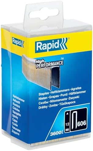 Zımba teli Tip 606, 12 mm zımba, 3.600 adet plastik kutu, ahşap için dar sırt mandalları, reçine yüzeyli