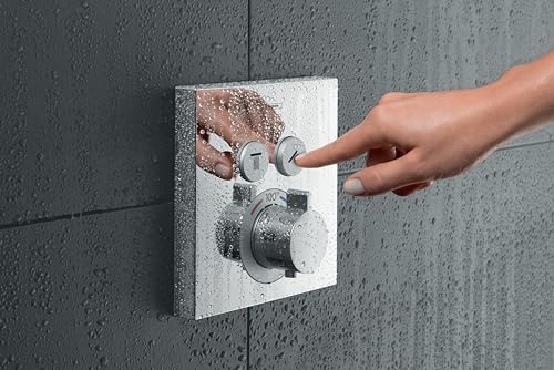 ShowerSelect Modern Minimalist Otomatik Sıcaklık Kontrolü 1 Kulplu 6" Geniş Termostatik Duş Çıtası, Krom Yönlendiricili Kaba Valf için, 15763001