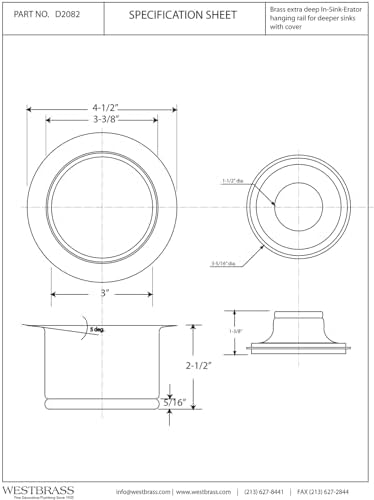 Westbrass D2082-62 3-1/2 "Ekstra Derin Yaka Mutfak Evyesi Atık Bertaraf ve Tıpa, Mat Siyah