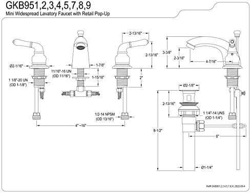 Alternative view of GKB954 Magellan Mini Geniş Lavabo Musluğu, Perakende Açmalı Krom Cilalı Pirinç Süslemeli