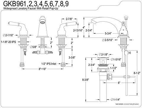 GKB964 Magellan 20 cm Yaygın Lavabo Musluğu, Perakende Açılır Kaplama, Cilalı Krom/Cilalı Pirinç, 12,7 cm Ağız Erişimi