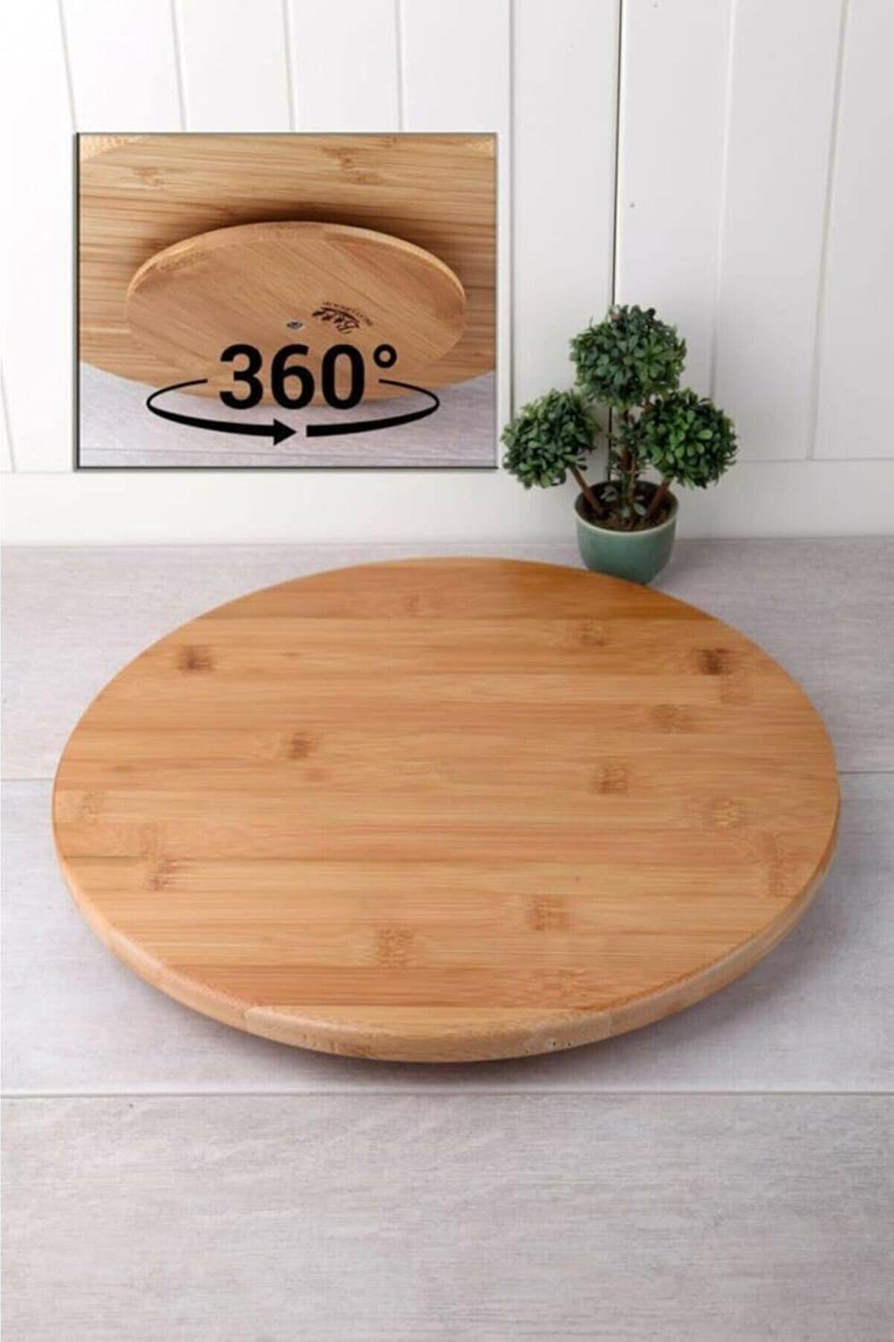 Alternative view of 34 cm Bambu Ahşap Döner Standlı Sunum Servis Pizza Kahvaltı Tahtası