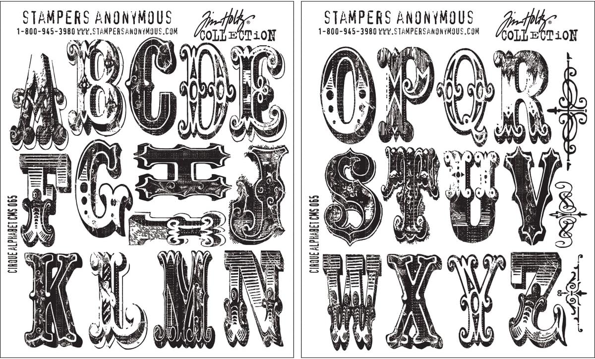 Anonymous Tim Holtz Kauçuk Yapışma Damgası, 17,8 x 21,6 cm, Motif: Cirque Alfabe