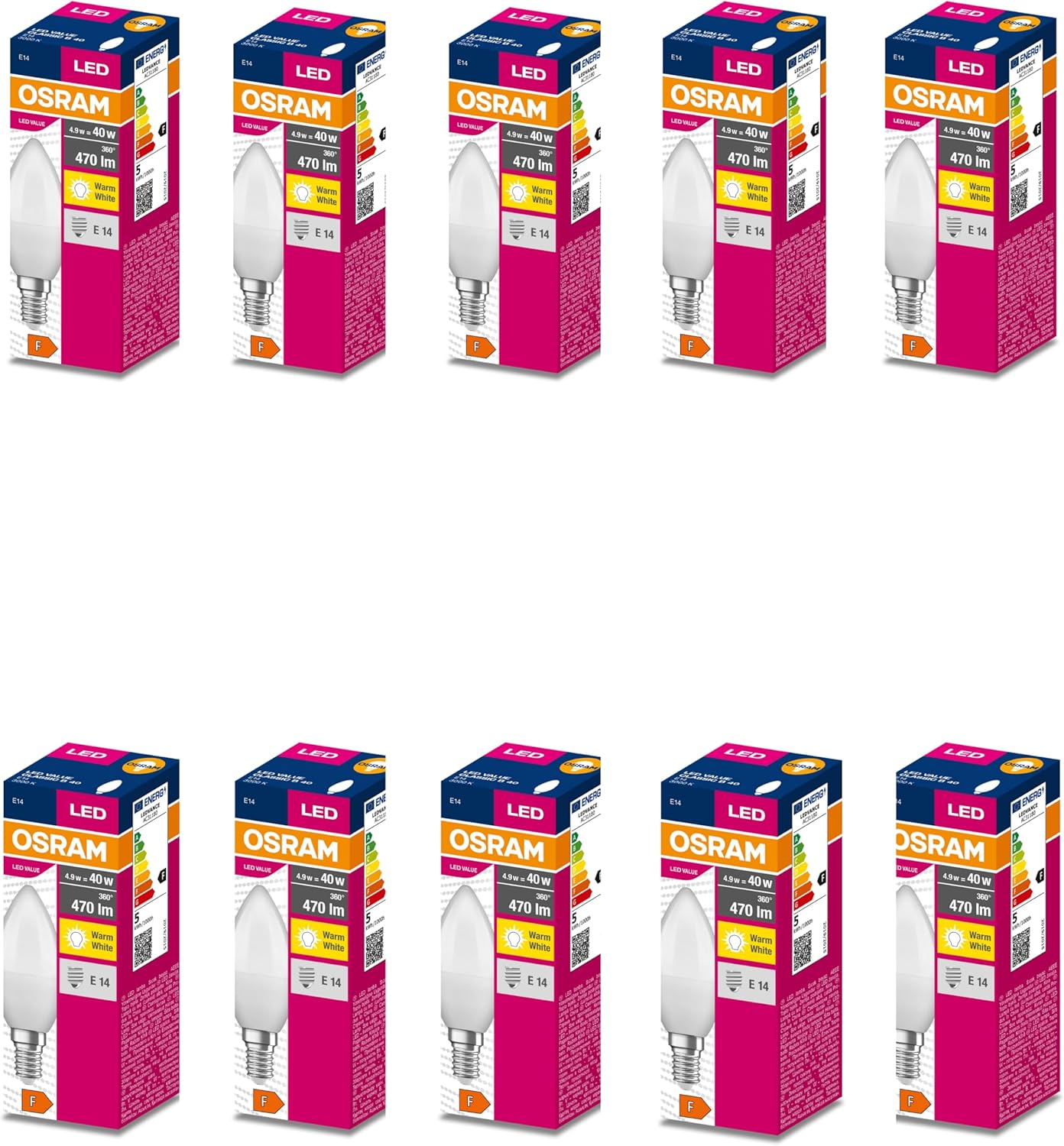 10'lu Value B40 4.9W 827 2700K Sarı Renk E14 Mum LED Ampul