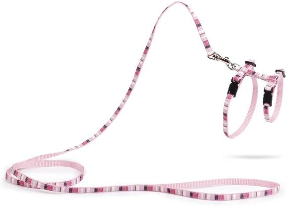 Yavru Kedi Göğüs Tasması ve Gezdirme Kayışı, 120cm, Pembe, 15-33cm