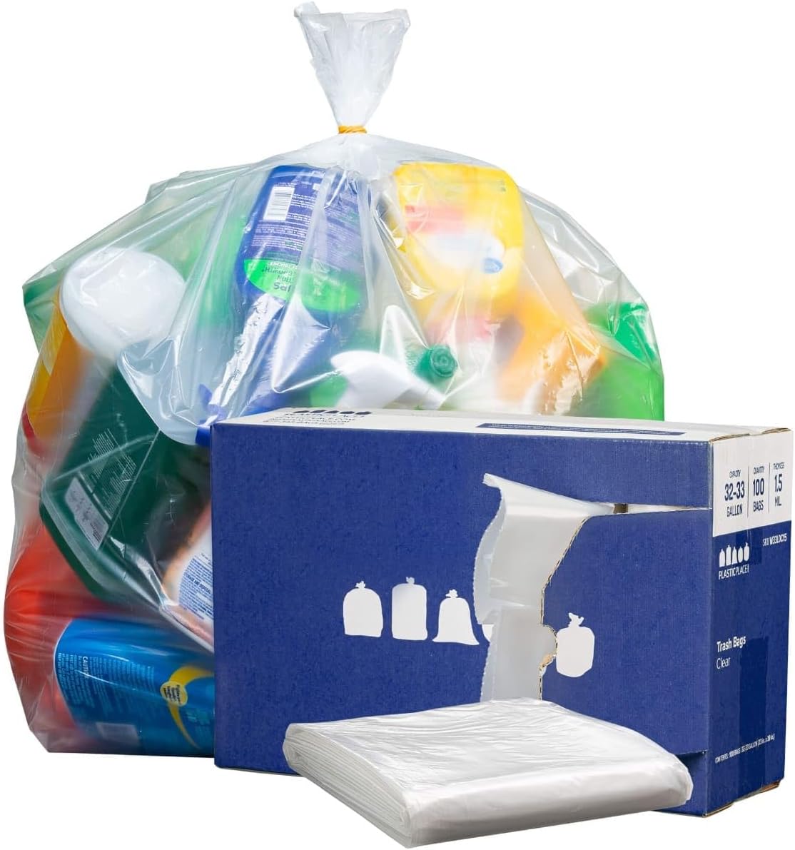 Alternative view of Plasticplace 32-33 Galon Çöp Torbası 1,5 Mil Şeffaf Ağır Hizmet Çöp Kutusu Astarı 83,8 cm x 99,0 cm, 100 Adet (1'li Paket) (W33LDC15)
