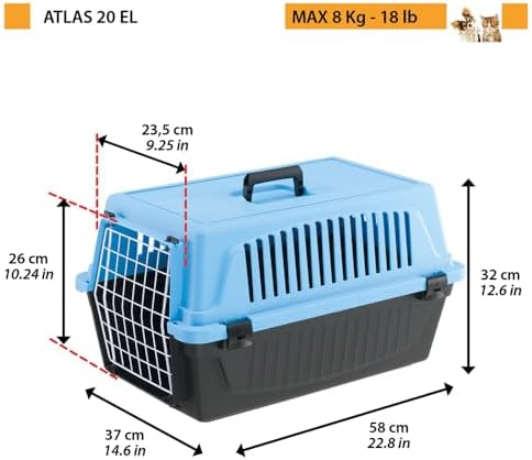Alternative view of Taşıma kutusu kedi, köpek taşıma kutusu, 8 kg'a kadar küçük köpek ve kediler, kapı plastik demir, havalandırma delikleri, 37 x 58 x Y 32 cm, sert kabuklu taşıma kabı 20 EL, açık mavi