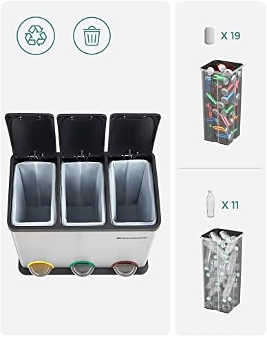 çöp kutusu çöp kutusu iç kova ile 45 litre 3 x 15l Muelltrennsysteme pedallı kova paslanmaz çelik LTB45L