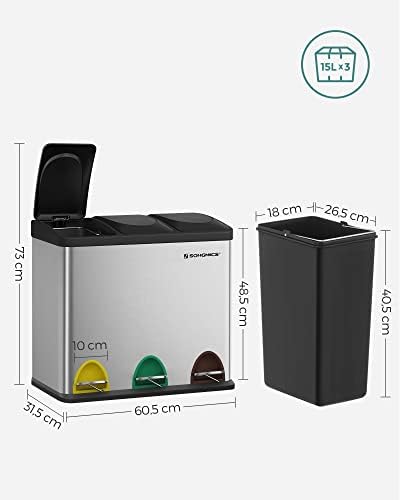 Alternative view of çöp kutusu çöp kutusu iç kova ile 45 litre 3 x 15l Muelltrennsysteme pedallı kova paslanmaz çelik LTB45L