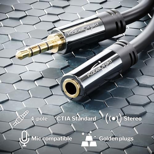 Alternative view of – Kırılmaz metal gövdeli kulaklık uzatma kablosu – 2m (uzatma, oyun kulaklıkları veya mikrofonlu kulaklıklar için idealdir, TRRS 4 pinli, 3,5mm fişten sokete)