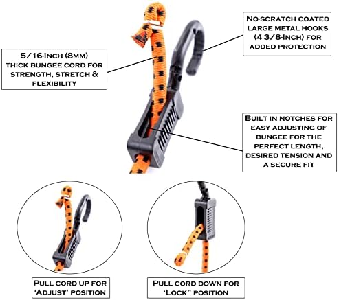 Alternative view of MABC-18 Çok Amaçlı Ayarlanabilir Kancalı Bungee Kordonları, 45 cm, Turuncu/Siyah, 10 Adet