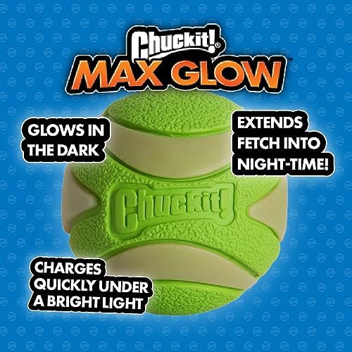 Chuckit! Max Glow Gece Parlayan Oyun Topu (XL) - Fosforlu, Işıkta Parlayan, Dayanıklı, Köpekler İçin Gece Oyun Topu
