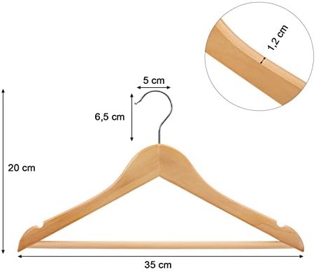 Çocuk Ahşap Askıları, 20'li Paket, Çentikli Askı, 360 Derece Döner Kanca, Doğal, 35 cm Crw006-20