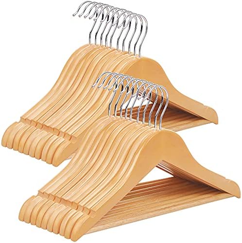 Alternative view of Çocuk Ahşap Askıları, 20'li Paket, Çentikli Askı, 360 Derece Döner Kanca, Doğal, 35 cm Crw006-20