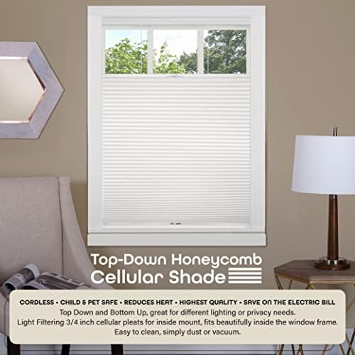 Alternative view of Akülü Hücresel Pileli Pencere Tonları - 67 İnç Genişlik, 150 cm Uzunluk - Beyaz - Işık Filtreleme Yukarıdan Aşağı Petek Açılır Pencere ve Çatı Pencereleri için Jaluziler