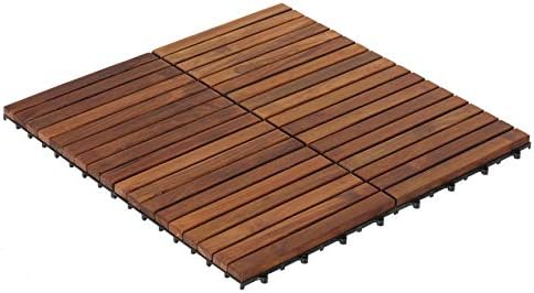 EZ-Floor Birbirine Geçen Zemin Döşeme Fayansları Masif Teak Ağacı Yağlı Kaplama (10'lu Set), Uzun 9 Çıta