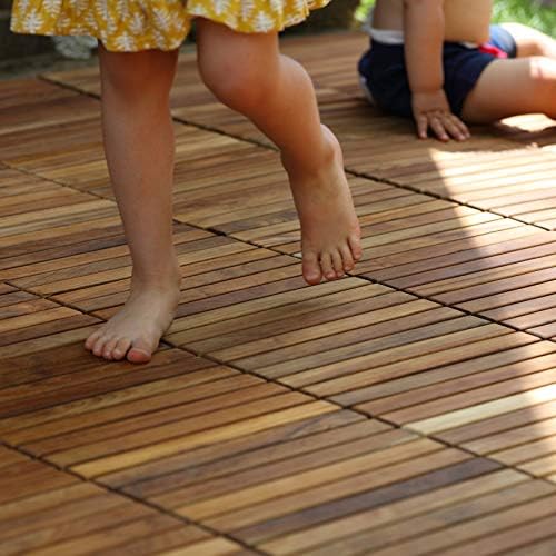 Alternative view of EZ-Floor Birbirine Geçen Zemin Döşeme Fayansları Masif Teak Ağacı Yağlı Kaplama (10'lu Set), Uzun 9 Çıta