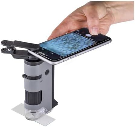 MP-250 MicroFlip 100-250x LED Işıklı Cep Mikroskobu Akıllı Telefon Digiscoping Adaptör Klipsli, Gri