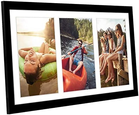 20 x 41 cm resim çerçevesi kolaj - Üç adet 13 x 18 cm fotoğrafı duvarınızda gösterin - ailenin birden fazla resmi için resim çerçevesi - kırılmaz camlı kompozit ahşap - siyah