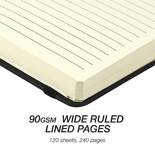 Büyük Ciltli Defter, 240 Çizgili Defter Sayfaları, Siyah, 7,5 x 10 İnç
