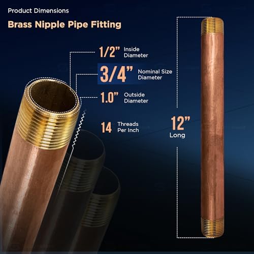 Malzemeleri NPBR3412 3/4 "Nominal Çap ve NPT Uçları ile 12 "Uzun Pirinç Nipel Boru Bağlantısı