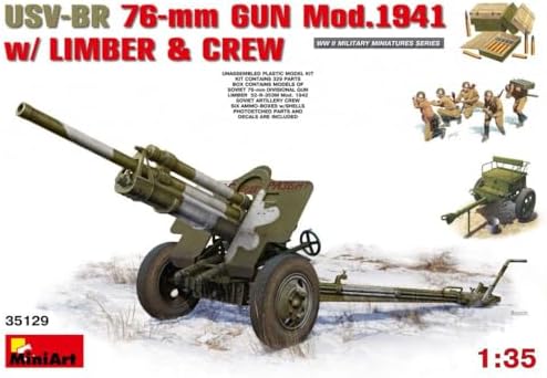 Miniart 35129 – Modellbausatz USV-BR Gun model 1941 Limber ve Crew, 76 mm, gri