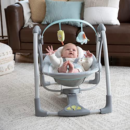 Ingenuity - Swing 'n Go Taşınabilir Salıncak - Sarılmalar ve Hoots, 5 Salıncak Hızı, 8 Yatıştırıcı Melodi, Çıkarılabilir Oyuncak Çubuğu, Yenidoğan ve Üzeri, Gri