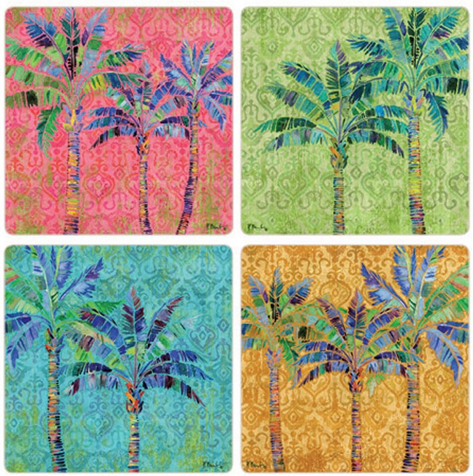 CoasterStone Paradise Palms Emici Bardak Altlıkları (4'lü Set), 4-1/4", Çok Renkli