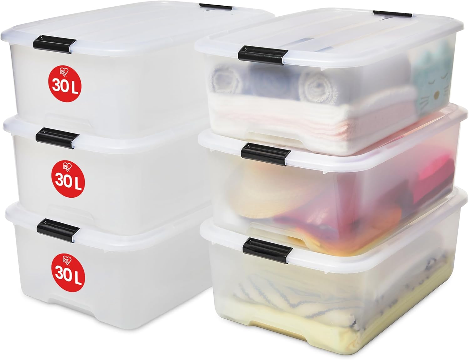Ohyama Kapaklı Plastik Saklama Kutuları, 30L, 6'lı Set, Şeffaf