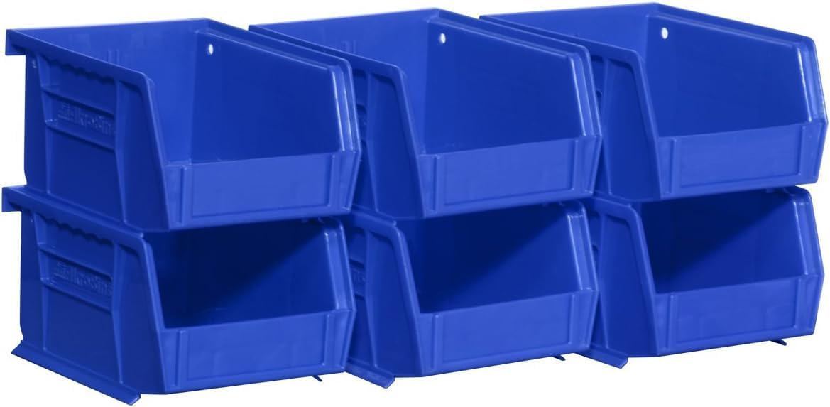 akro-mils 30210 AkroBins plastik saklama kutusu, istiflenebilir, el işi ve cihazlar için, 6'lı paket, 08212Blue