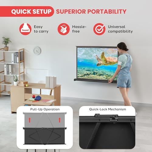 Upgraded 2018 Portable Projector Screen - Mobile Projection Screen Stand, Lightweight Carry & Easy Pull Out for Schools Meeting Conference Indoor Use, 40 Inch (PRJTP46)