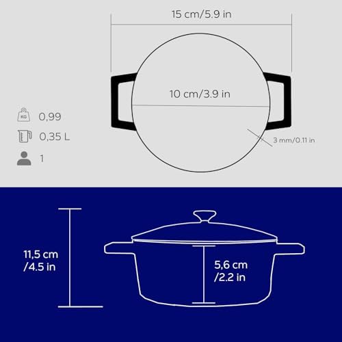 Metal Döküm Mini Tencere, Trendy, 10 cm, 0.35 L Hacim, Mavi