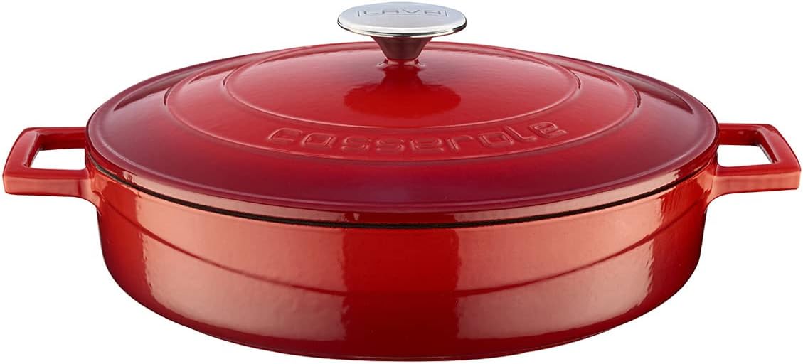 Metal Döküm Çok Amaçlı Yayvan Tencere, Trendy, 28 cm, 3.51 L Hacim, Kırmızı