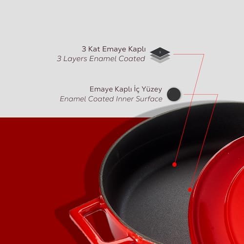 Alternative view of Metal Döküm Çok Amaçlı Yayvan Tencere, Trendy, 28 cm, 3.51 L Hacim, Kırmızı