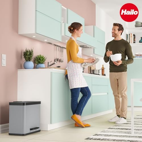 0630 – 200, Öko Duo Plus L, Pedallı-Abfalltrenner, 17 + 9 litre, metal, Gümüş, 47 x 35 x 44 cm