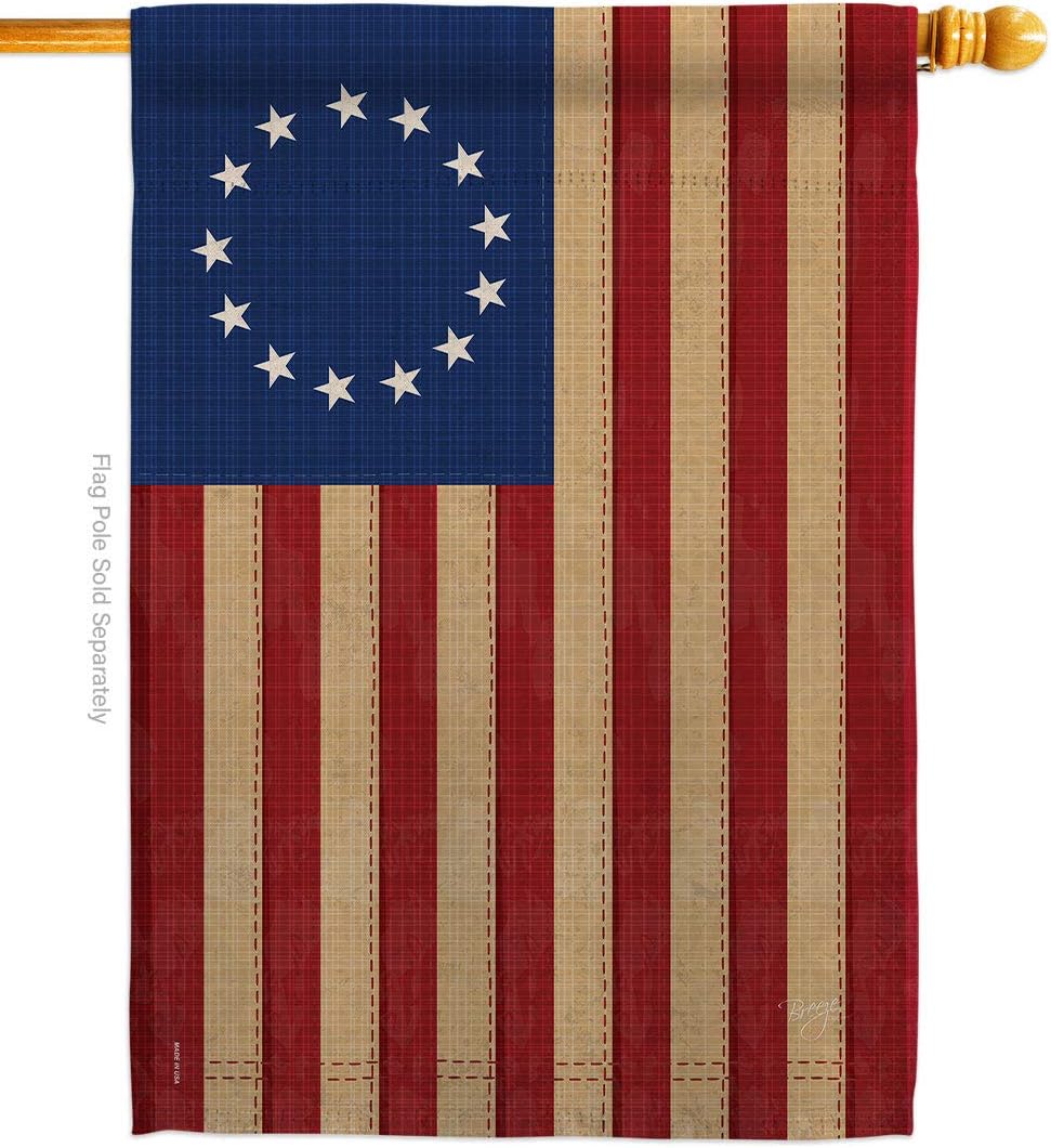 Breeze - Betsy Ross Americana - Günlük Tarihi İzlenimler Dekoratif Dikey Ev Bayrağı 71 cm x 101 cm ABD'de Basılmıştır