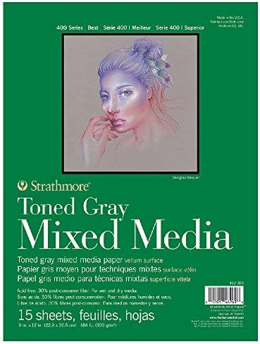 Toned Gray Mixed Media, 400'lü Serisi, Gri, Geri Dönüştürülmüş Karışık Medya Kağıdı, 300 g/m², Kısa Tarafı Yapıştırılmış Blok, 23 x 31 cm, Gri, 15 Yaprak