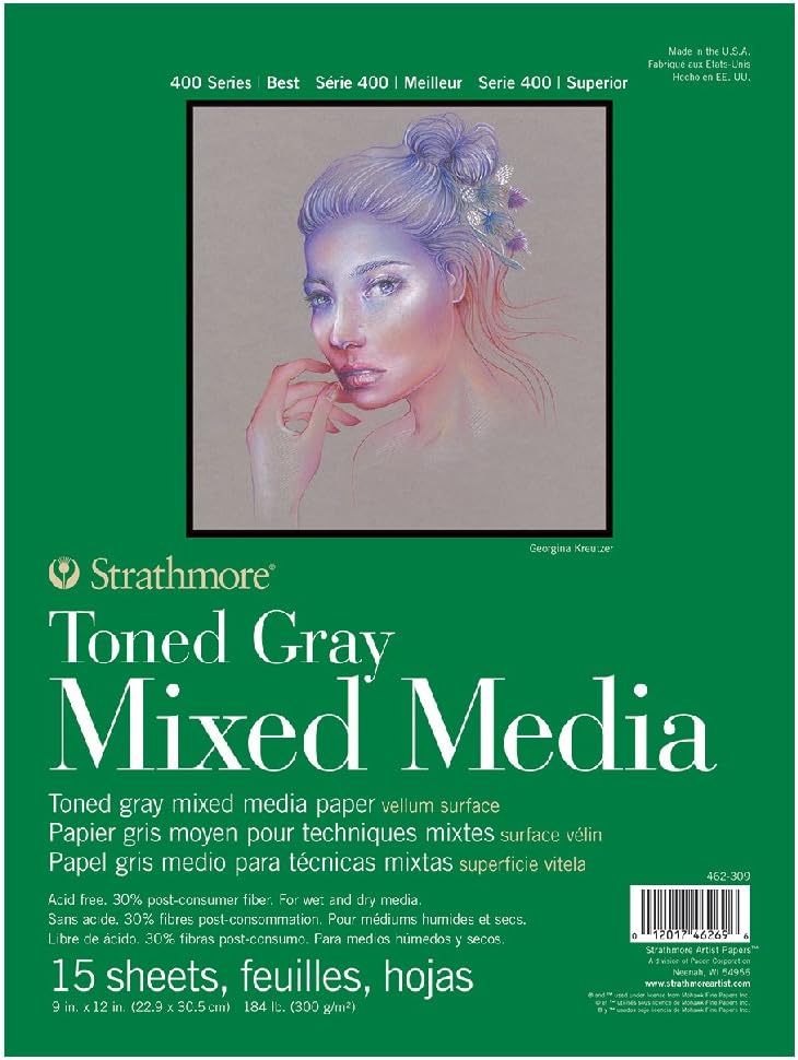 Alternative view of Toned Gray Mixed Media, 400'lü Serisi, Gri, Geri Dönüştürülmüş Karışık Medya Kağıdı, 300 g/m², Kısa Tarafı Yapıştırılmış Blok, 23 x 31 cm, Gri, 15 Yaprak