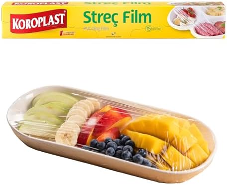Streç Film 15 metre, Şeffaf Gıda Saklama Streci BPA İçermez, Koku Hapsi, Kapak Görevi Gören Pratik Kullanım, Taze Gıda Saklamak için Kullan At Streç Film 15 Metre