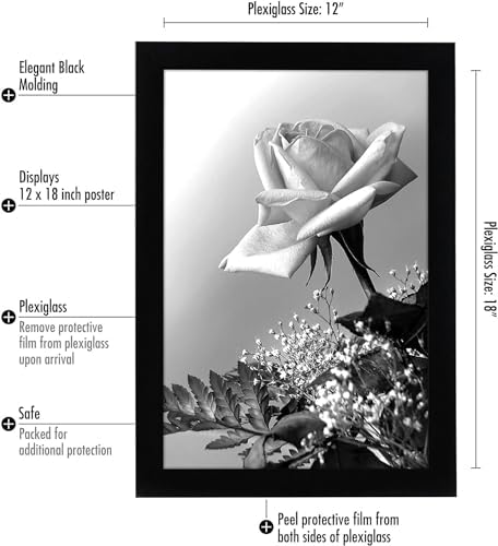 Alternative view of Cilalı Pleksiglas ile 12x18 Poster Çerçevesi - Epik - Ahşap Galeri Duvar Çerçeveleri - Duvar Ekranı için Fotoğraf Çerçevesi - Siyah