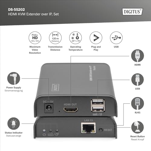 Alternative view of Professional DS-55202 - HDMI Ağ KVM Extender - IP uyumlu - Cat 5e, Cat 6 - Set (Verici/Alıcı) - Siyah